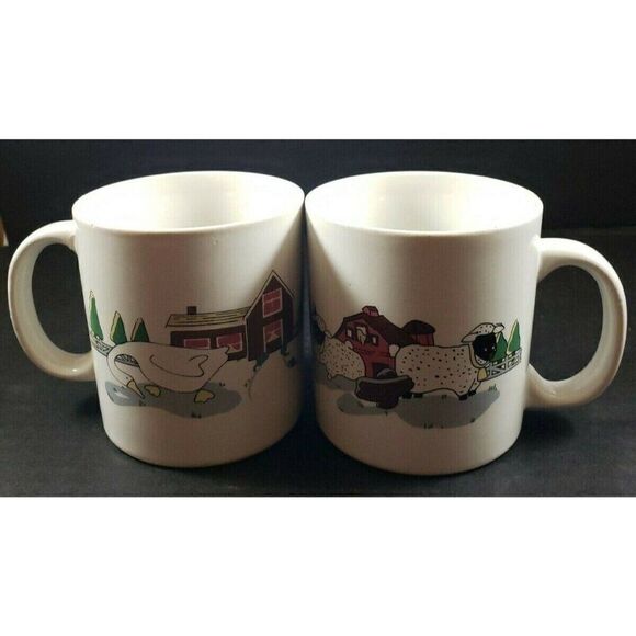 Vintage Set Farmhouse Ceramic Coffee Mugs Farm Animals Barn Sheep Geese Country - Picture 2 of 9